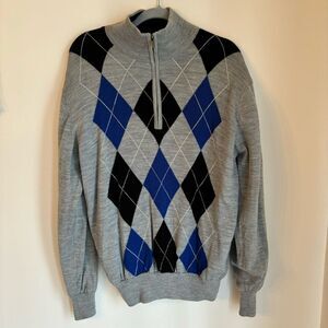 Footjoy Men’s Lined Performance argyle gray golf Sweater Wool exterior sz M EUC!